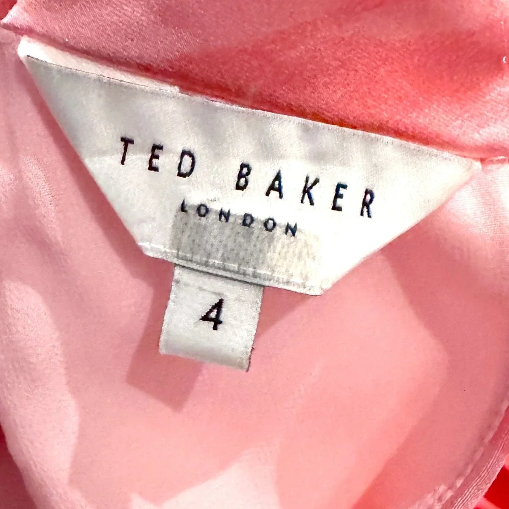 Ted Baker Foreste Cowl Neck Watercolor Midi Dress 4 Coral Satin Cocktail Wedding